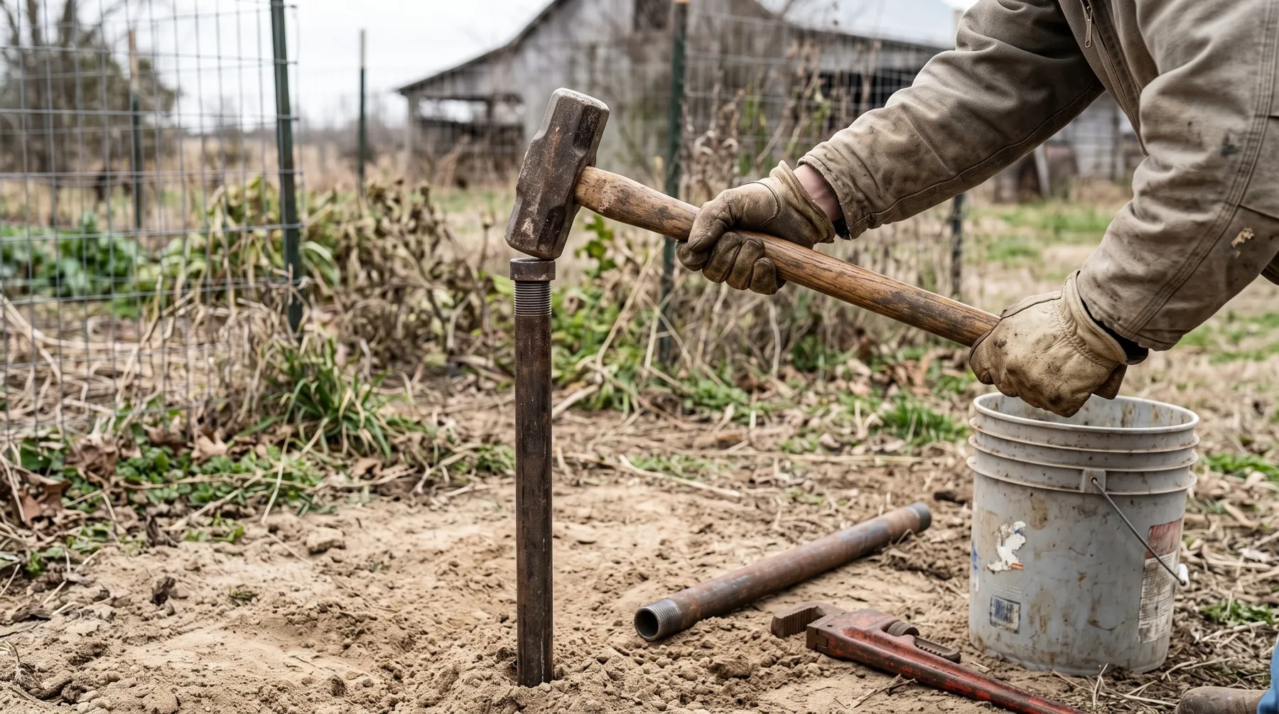 Driving a sand point well by hand